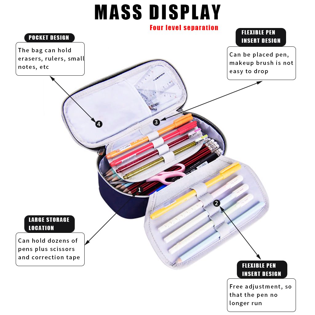 HASTHIP Large Capacity Pencil Case with Combination Lock, 4 Layer Compartments Big Capacity Pencil Pouch for Boys Girls, Waterproof Pencil Box with Pen Insert Compartment for School (Blue) HASTHIP Large Capacity Pencil Case with Combination Lock, 4 Layer Compartments Big Capacity Pencil Pouch for Boys Girls, Waterproof Pencil Box with Pen Insert Compartment for School (Blue)